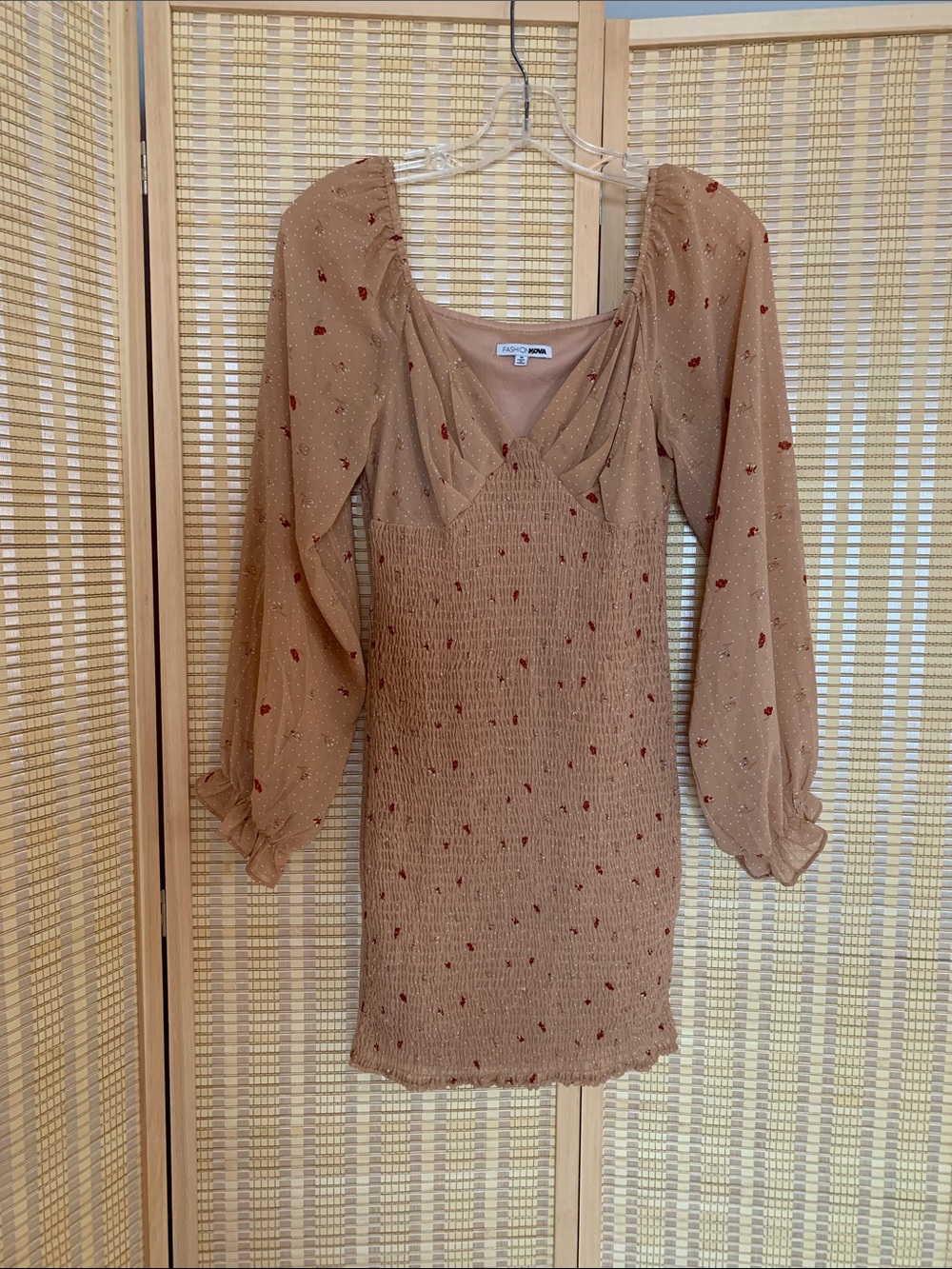 Fashion Nova Beige Mini Dress with Red Accent Hearts
